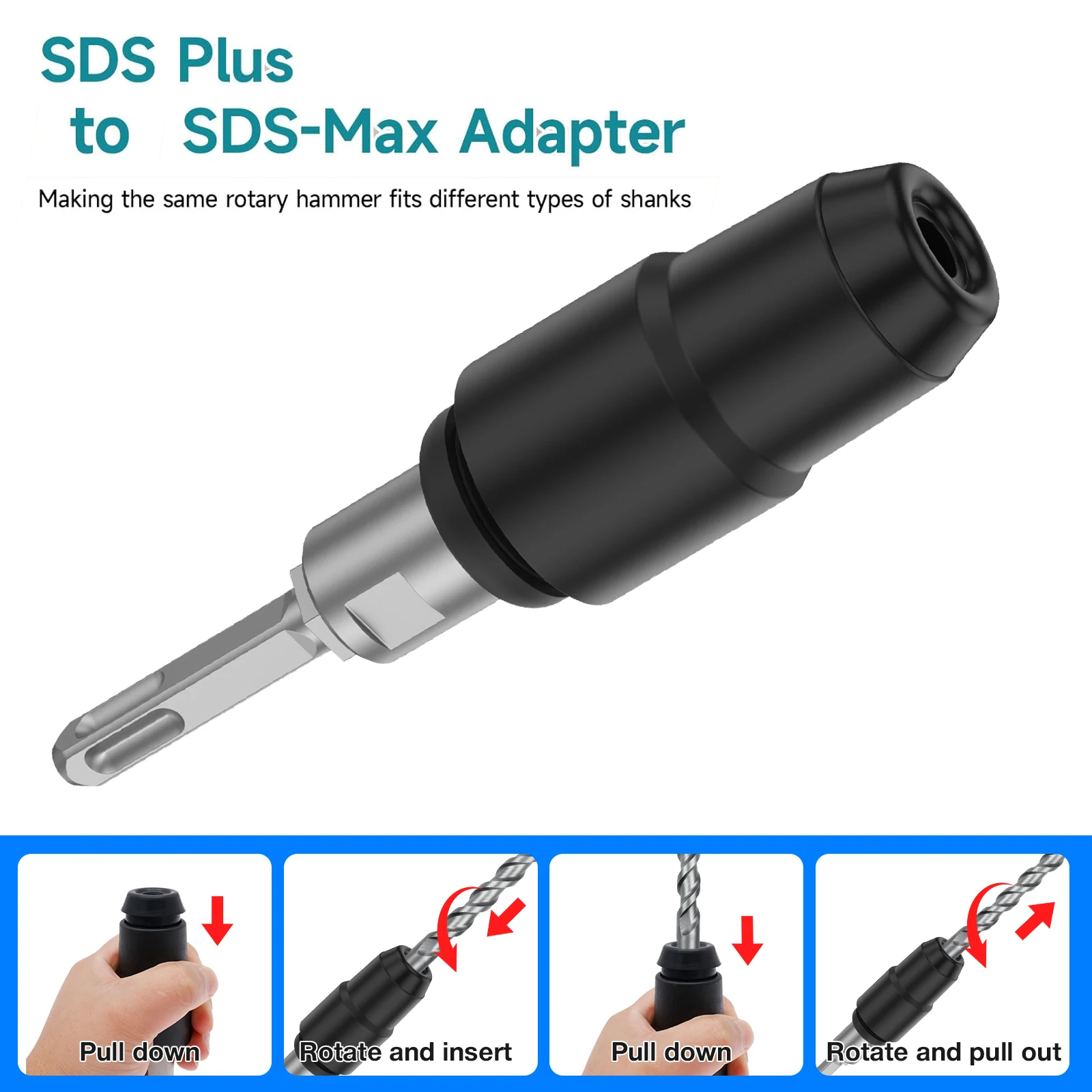 Sds Plus Chuck Adapter - อะแดปเตอร์ SDS-Plus เป็น SDS-Max สำหรับสว่านโรตารี่ ทำจากเหล็กกล้าคาร์บอน