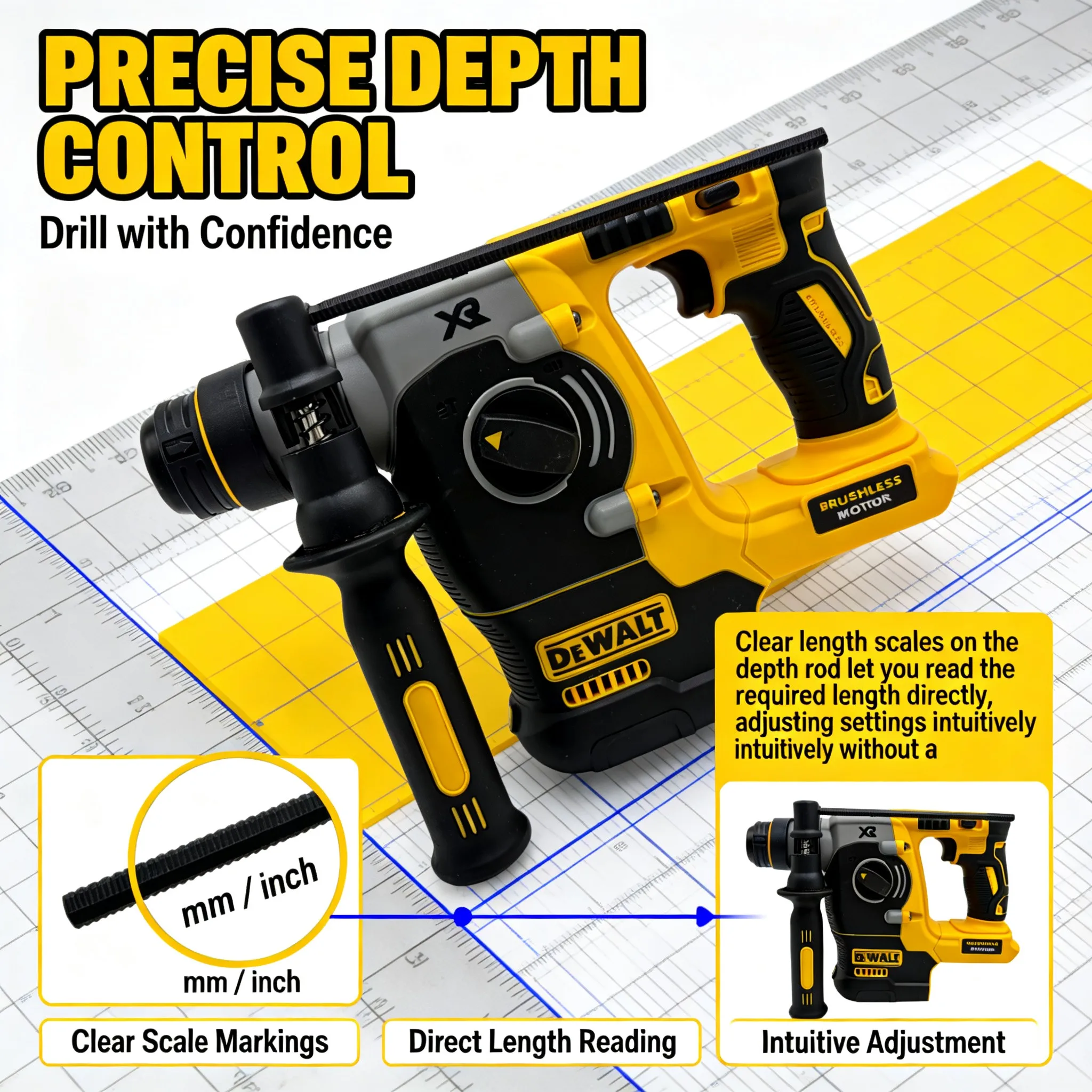 Cordless Rotary Hammer 20V Brushless - สว่านโรตารี่แบบใช้แบตเตอรี่ DEWALT 18V/20V MAX รุ่น SDS