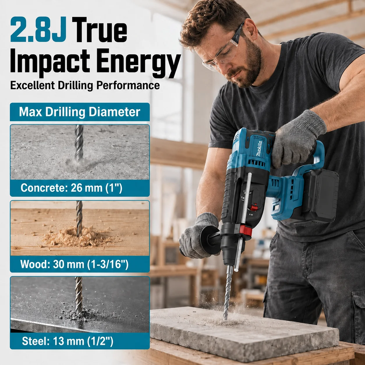 Rotary Hammer Drill 26Mm - มาคิต้า DHR242 18V LXT ® สว่านโรตารี่ไร้สายแบบมืออาชีพ