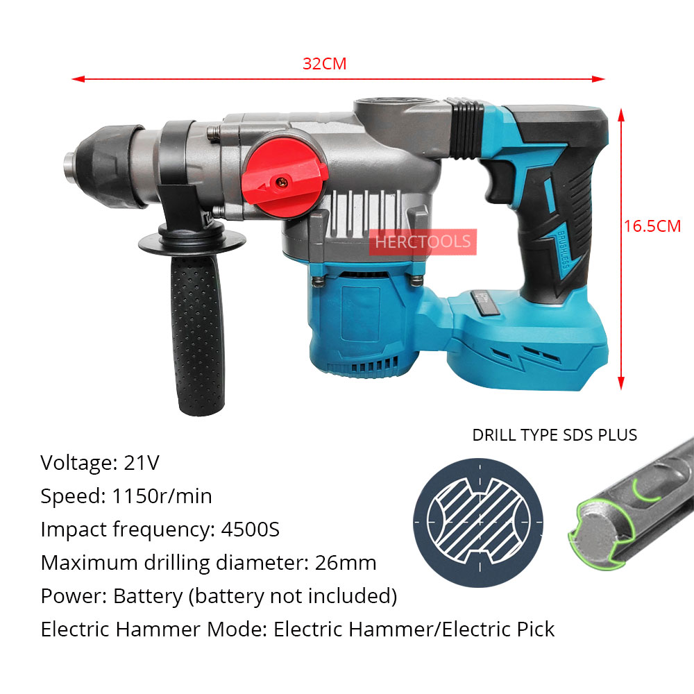 ค้อนโรตารี่ไร้สายไร้แปรงถ่าน 2 - Rotary Hammer Drill 26Mm บทวิจารณ์และราคา