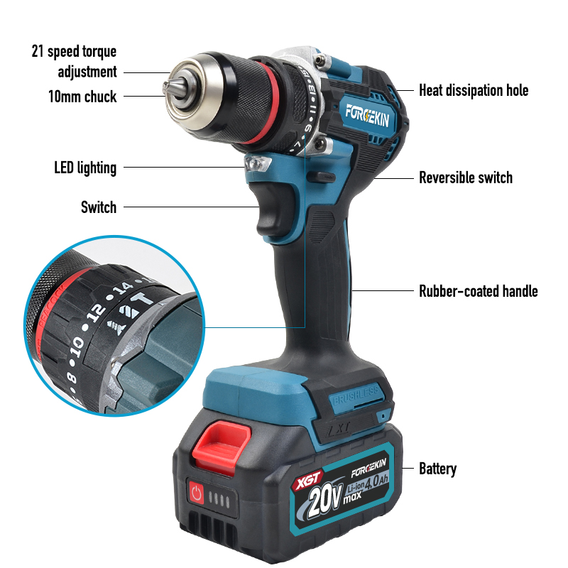 สว่านไร้สาย FORGEKIN แบตเตอรี่ - Cordless Rotary Hammer 20V Brushless บทวิจารณ์และราคา